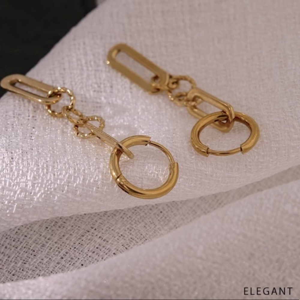 18K Gold Plated Link Chain Dangle Earrings